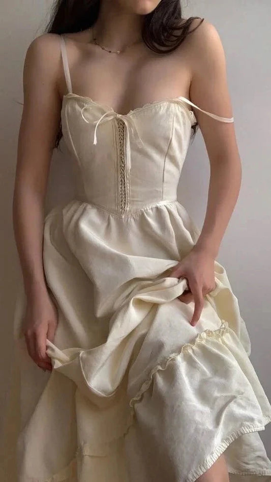 Vintage Elegant Spaghetti Strap Long Chiffon Ball Gown Evening Dress simple gentle atmospheric and unique desi Bring summer colors to enhance whiteness by YiHuiw