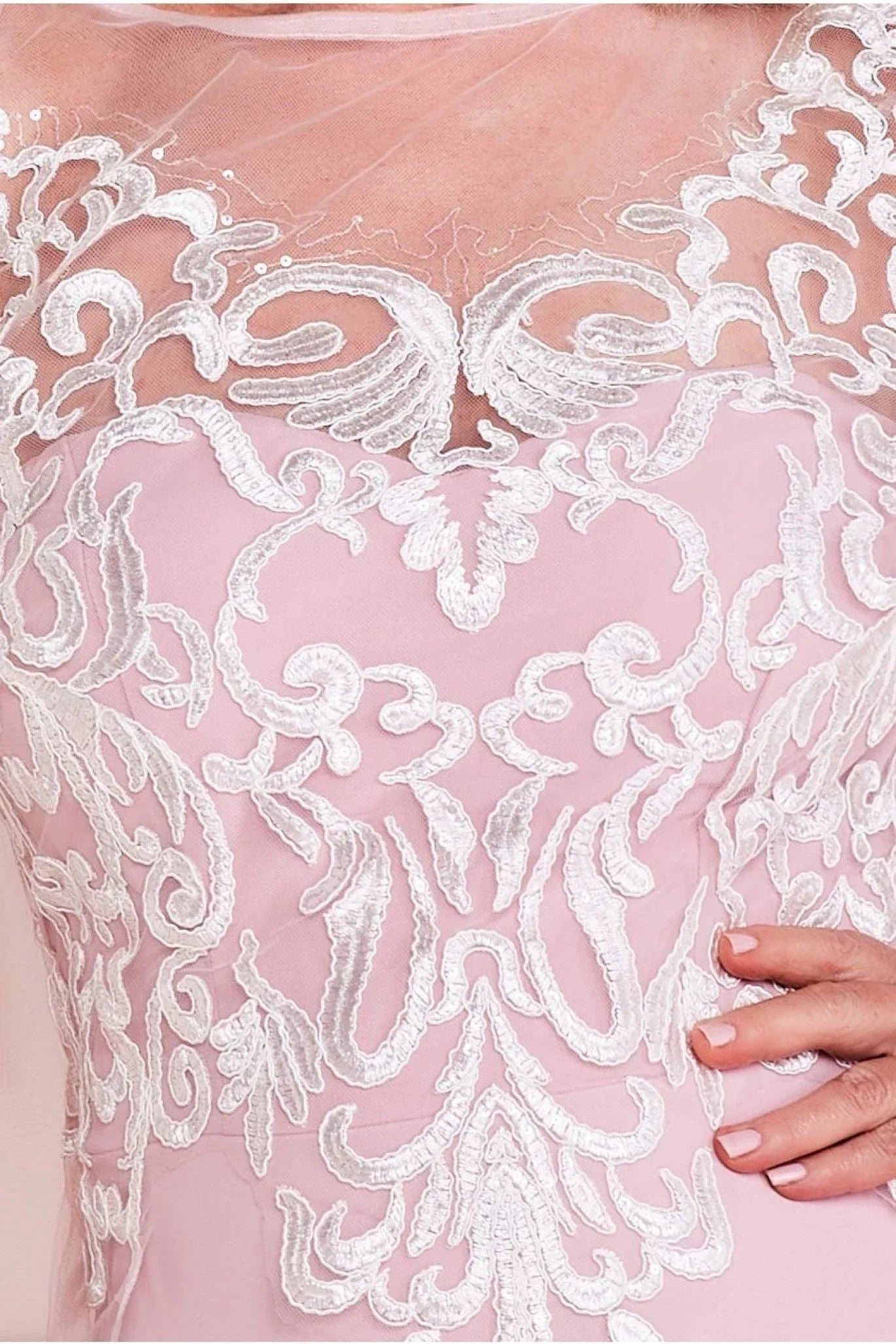 Vintage Lace Illusion Neck Long-Sleeve Back Zip A-Line Floor-Length Mother of the Bride Dress