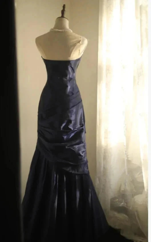 Vintage Long Evening Gown Strapless Taffeta Dresses for Party Events simple gentle atmospheric and unique desi Bring summer colors to enhance whiteness by YiHuiw