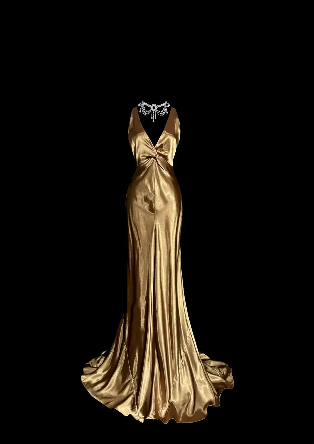Vintage Mermaid V Neck Gold 1950s Retro Classy Satin Long Prom Dresses Party Dress 21st Birthday Outfits Graduation Dresses by YiHuiw
