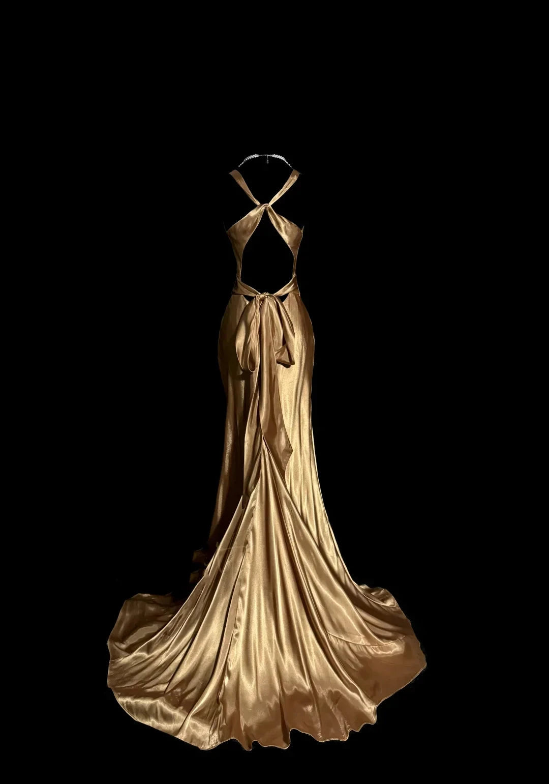 Vintage Mermaid V Neck Gold 1950s Retro Classy Satin Long Prom Dresses Party Dress 21st Birthday Outfits Graduation Dresses by YiHuiw