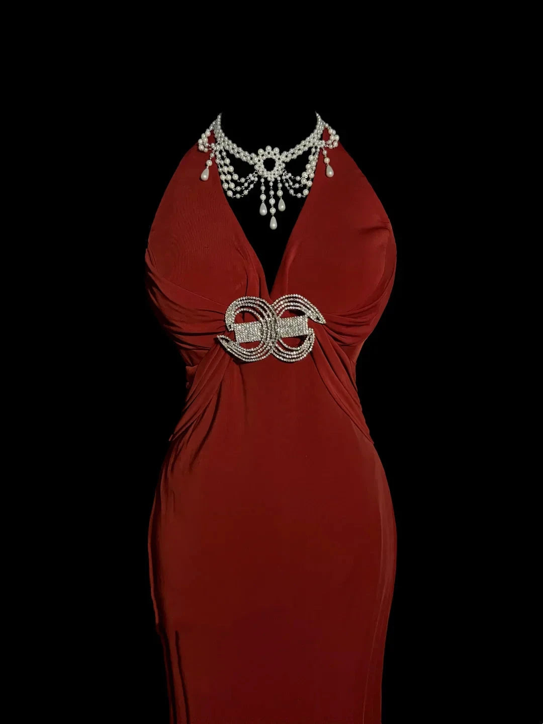 Vintage Mermaid V Neck Red 1950s Retro Classy Chiffon Long Prom Dresses Party Dress 21st Birthday Outfits Graduation Dresses by YiHuiw