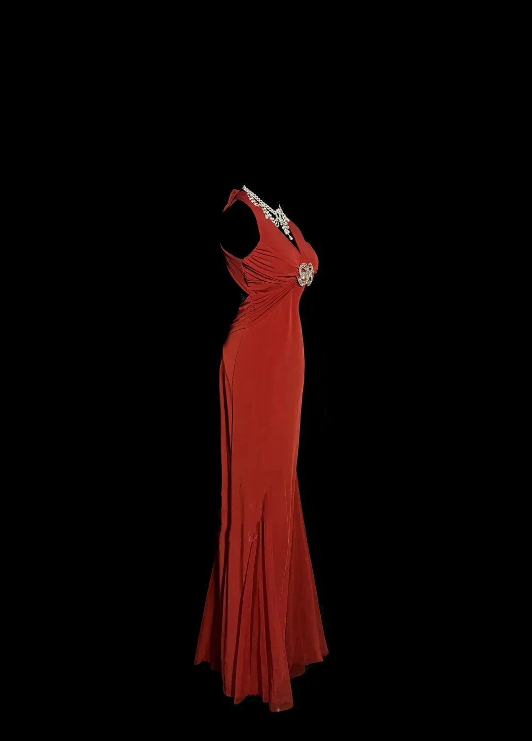 Vintage Mermaid V Neck Red 1950s Retro Classy Chiffon Long Prom Dresses Party Dress 21st Birthday Outfits Graduation Dresses by YiHuiw