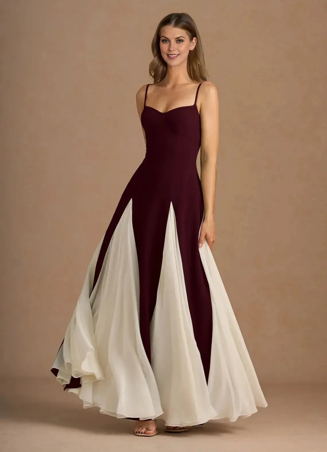 Vivid A Line Sweetheart Neck Spaghetti Strap Open Back Contrast Skirt Floor Length For Ladies Evening Dress by YiHuiw