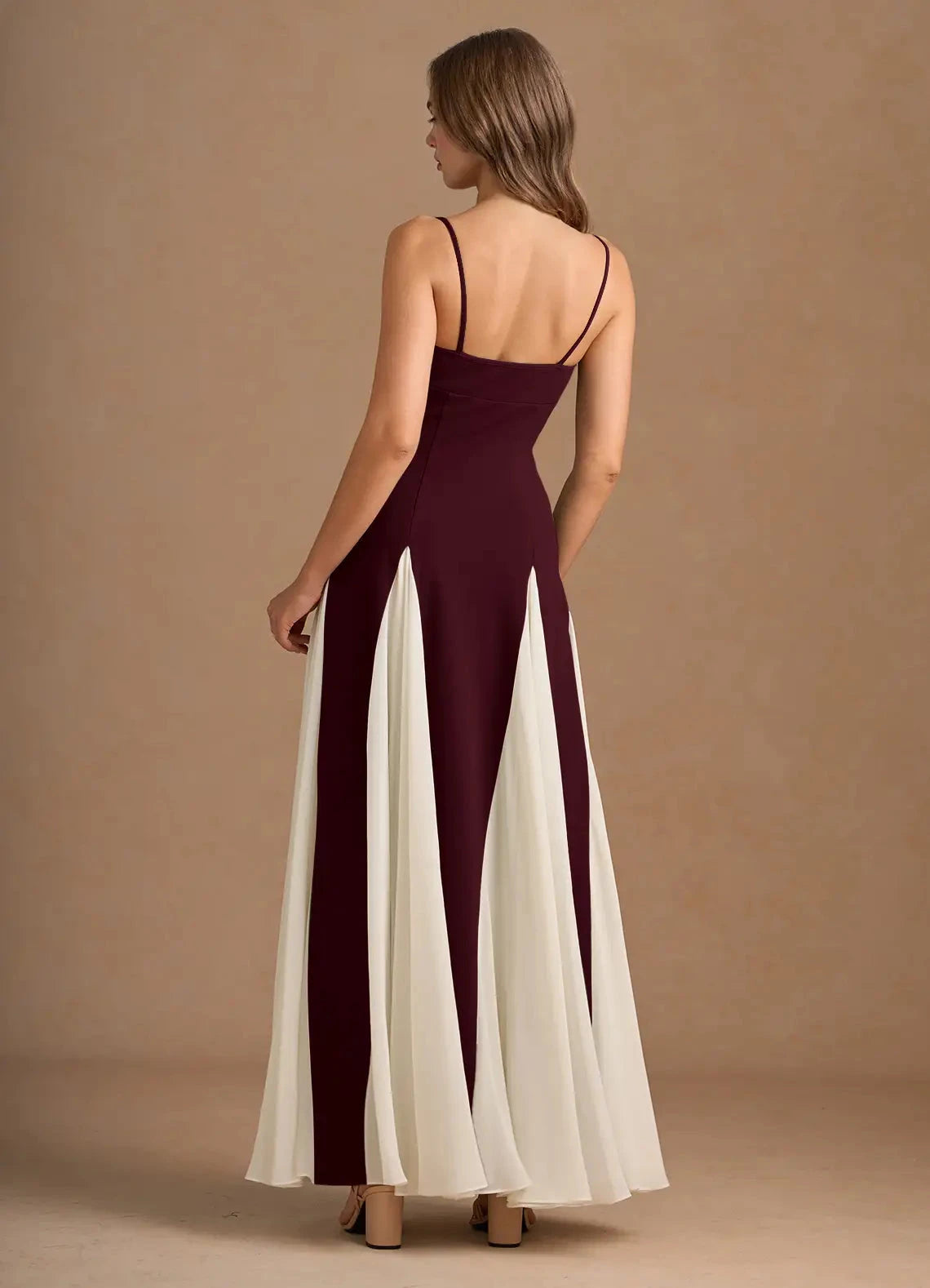 Vivid A Line Sweetheart Neck Spaghetti Strap Open Back Contrast Skirt Floor Length For Ladies Evening Dress by YiHuiw