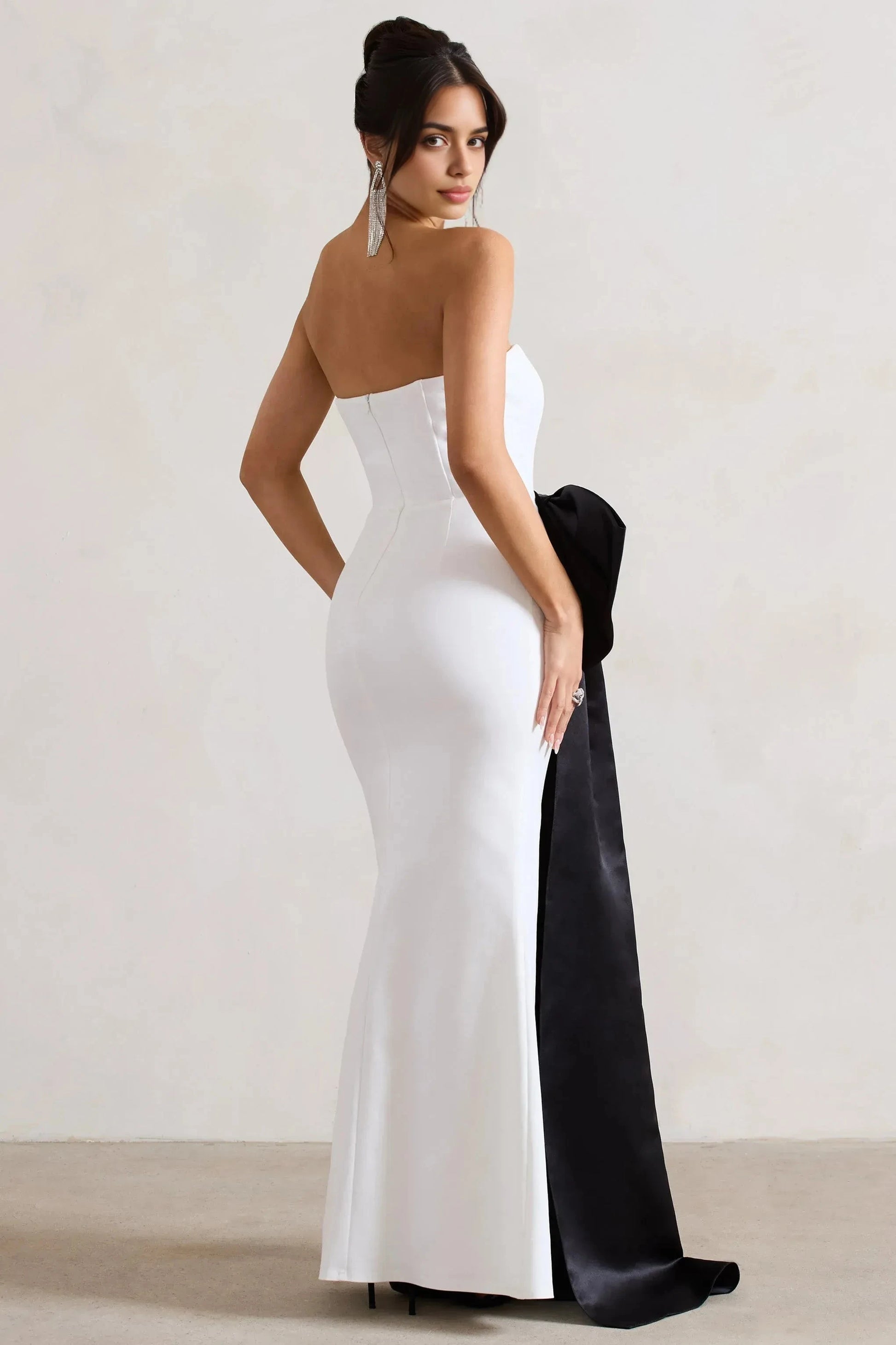 Vivid Mermaid Strapless Bow Accent Open Back Floor Length For Sale Evening Dress by YiHuiw