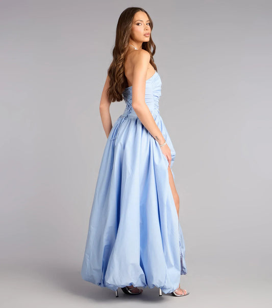 A-Line Strapless Lace High Slit Floor-Length Wedding Dress - Yihuiw by Yihuiw