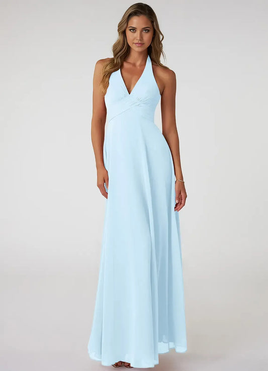 A-Line Halter Sleeveless Floor-Length Wedding Dress - Yihuiw by Yihuiw