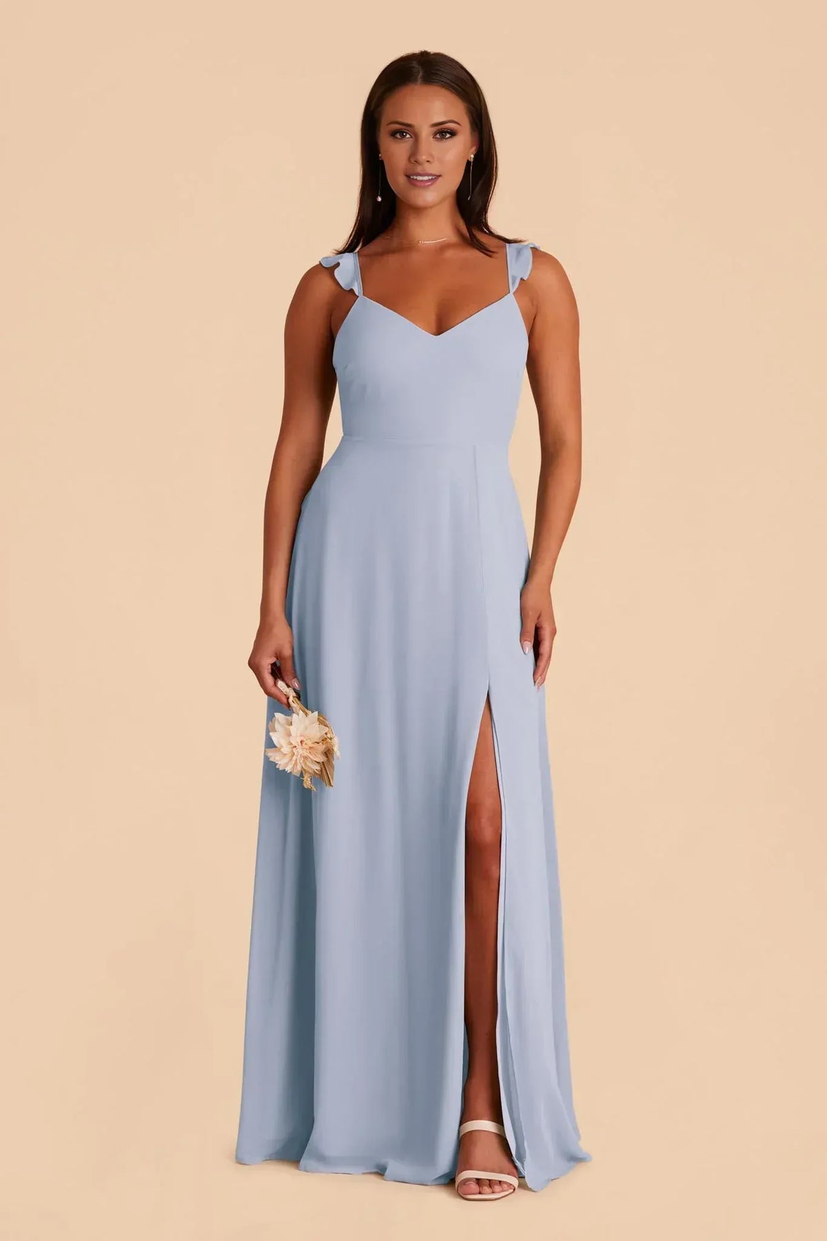 A-Line V-Neck Ruffled Floor-Length Wedding Dress - Yihuiw by Yihuiw