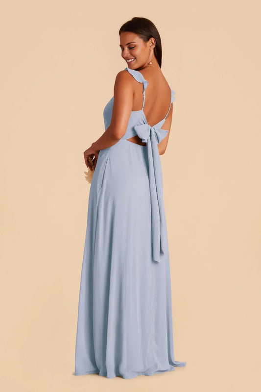 A-Line V-Neck Ruffled Floor-Length Wedding Dress - Yihuiw by Yihuiw
