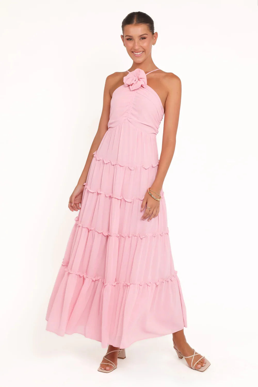 Halter Ruffled Floor-Length Wedding Dress - Yihuiw by Yihuiw