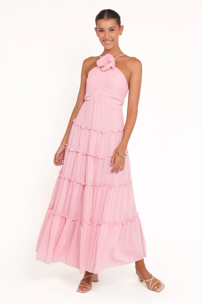 Halter Ruffled Floor-Length Wedding Dress - Yihuiw by Yihuiw