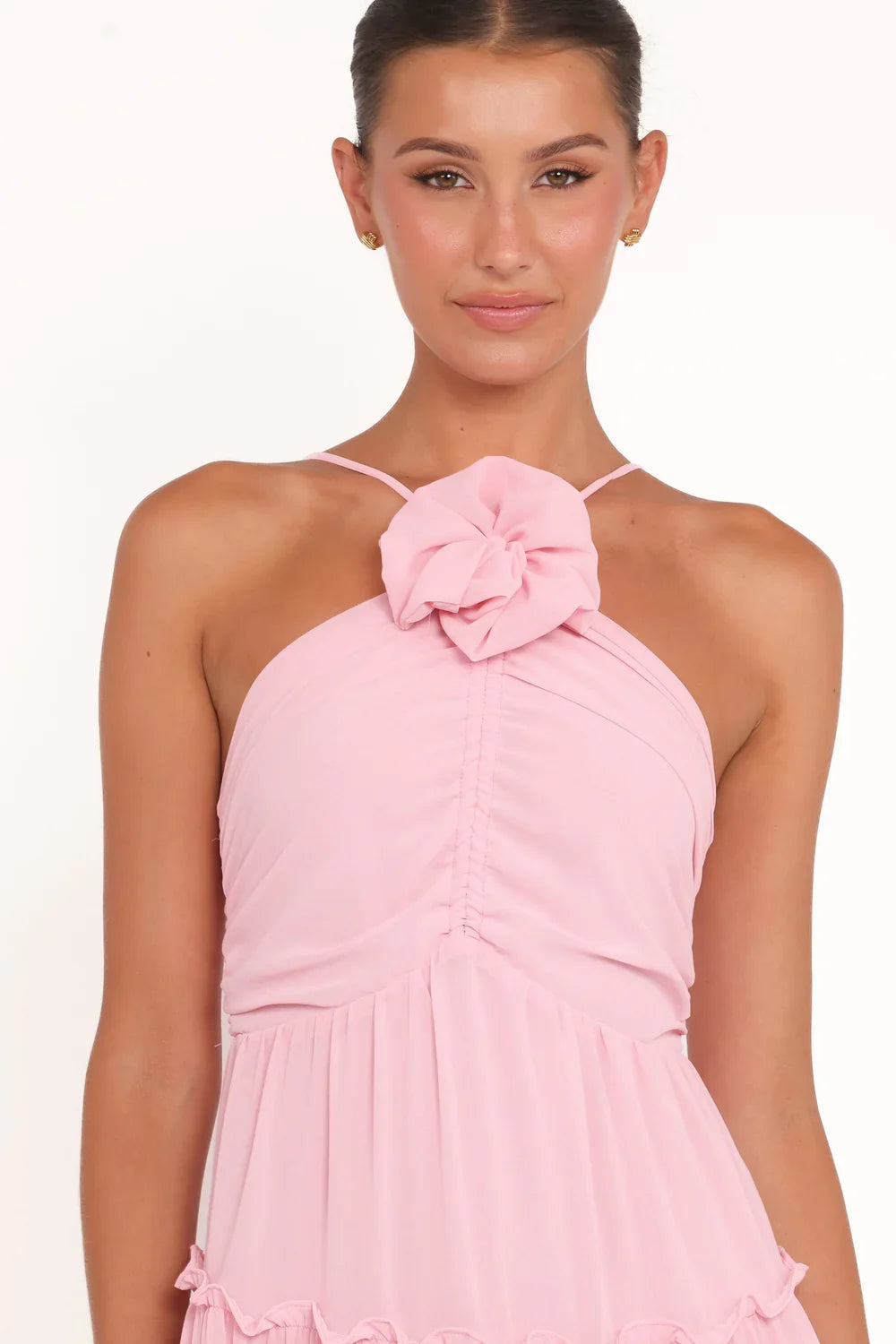 Halter Ruffled Floor-Length Wedding Dress - Yihuiw by Yihuiw