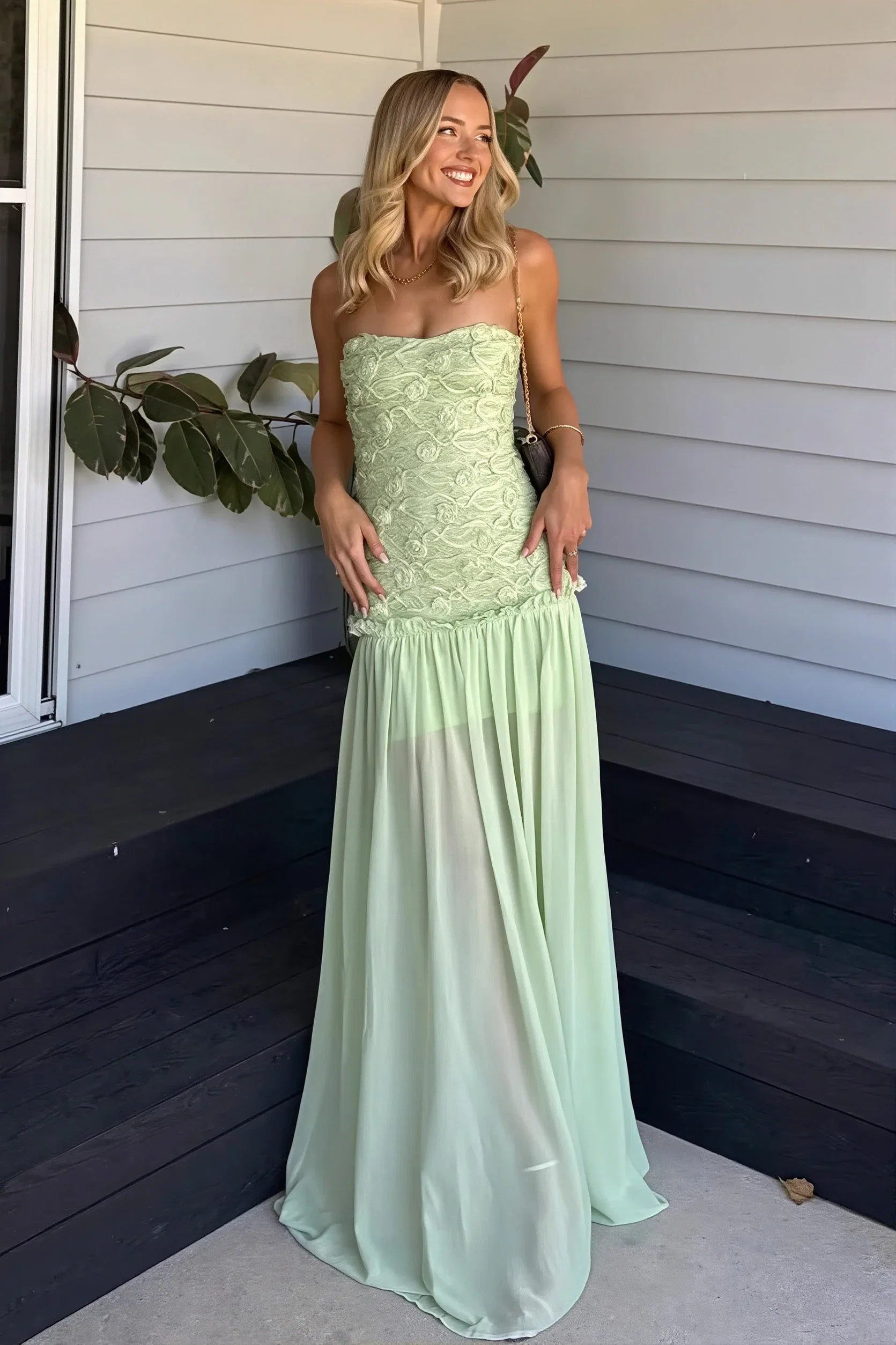 Strapless Chiffon Floor-Length Wedding Dress - Yihuiw by Yihuiw