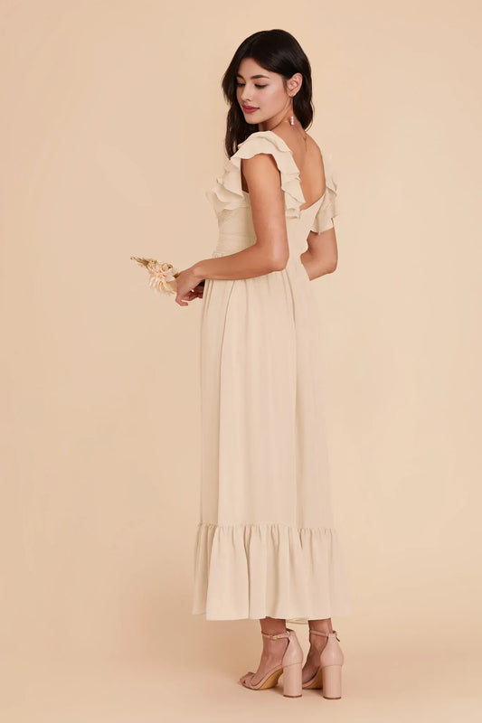 Empire Waist Square Neck Ruffled Midi Wedding Dress - Yihuiw by Yihuiw