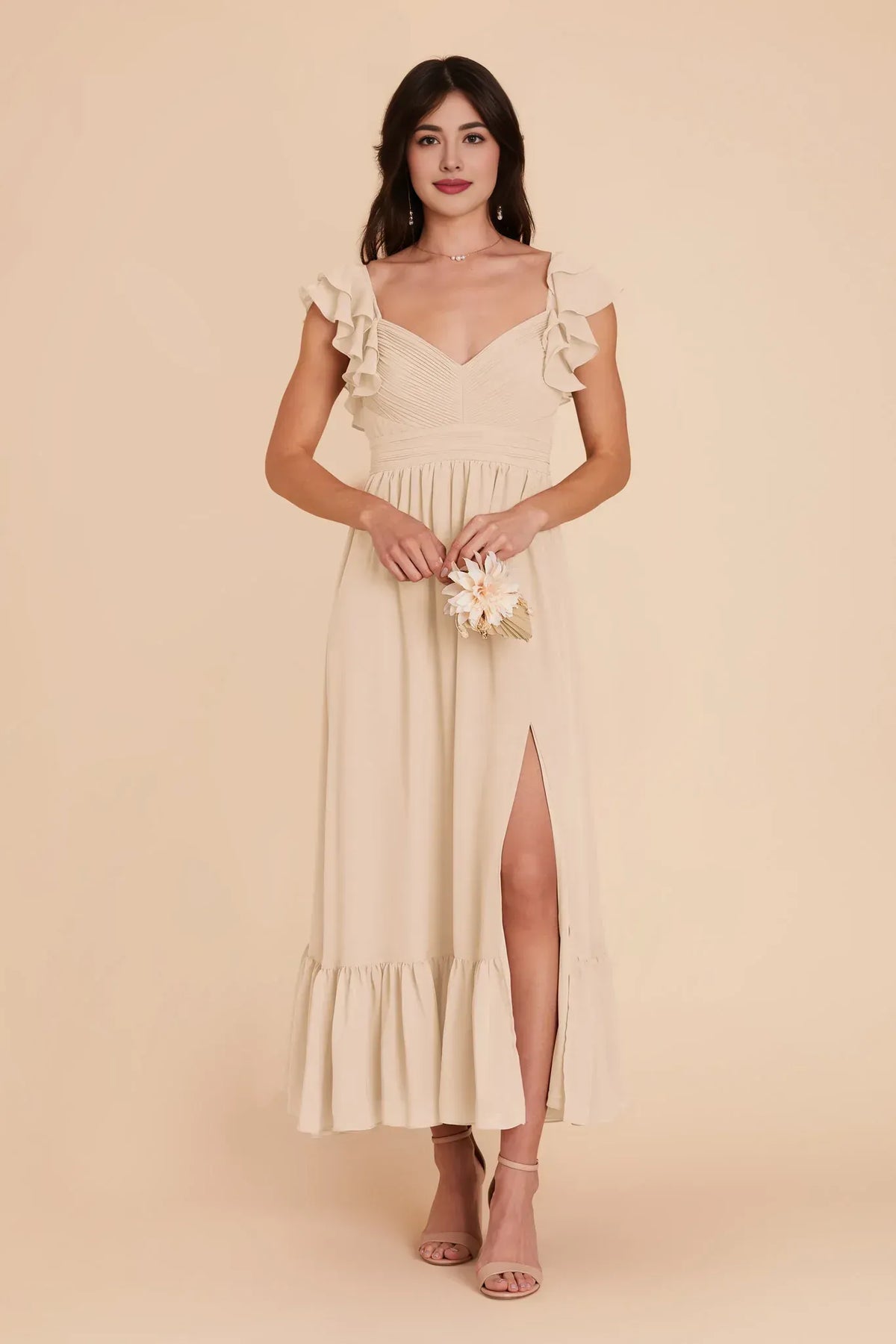 Empire Waist Square Neck Ruffled Midi Wedding Dress - Yihuiw by Yihuiw