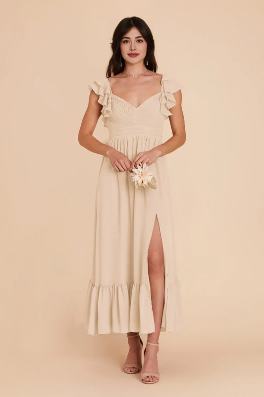 Empire Waist Square Neck Ruffled Midi Wedding Dress - Yihuiw by Yihuiw