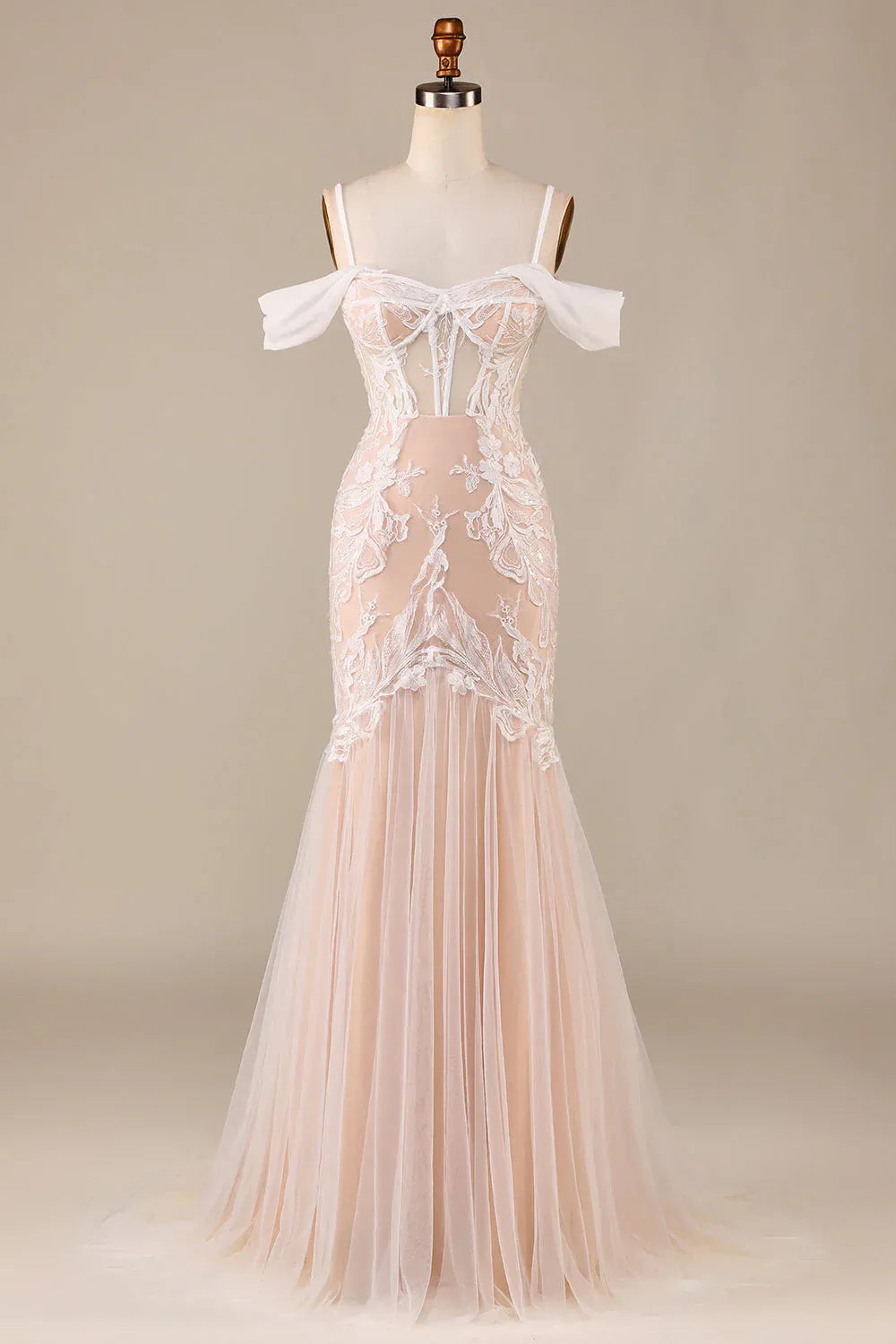 Mermaid Off-Shoulder Lace Lace-Up Back Train Floor-Length Wedding Dress - Yihuiw by Yihuiw
