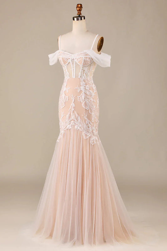 Mermaid Off-Shoulder Lace Lace-Up Back Train Floor-Length Wedding Dress - Yihuiw by Yihuiw