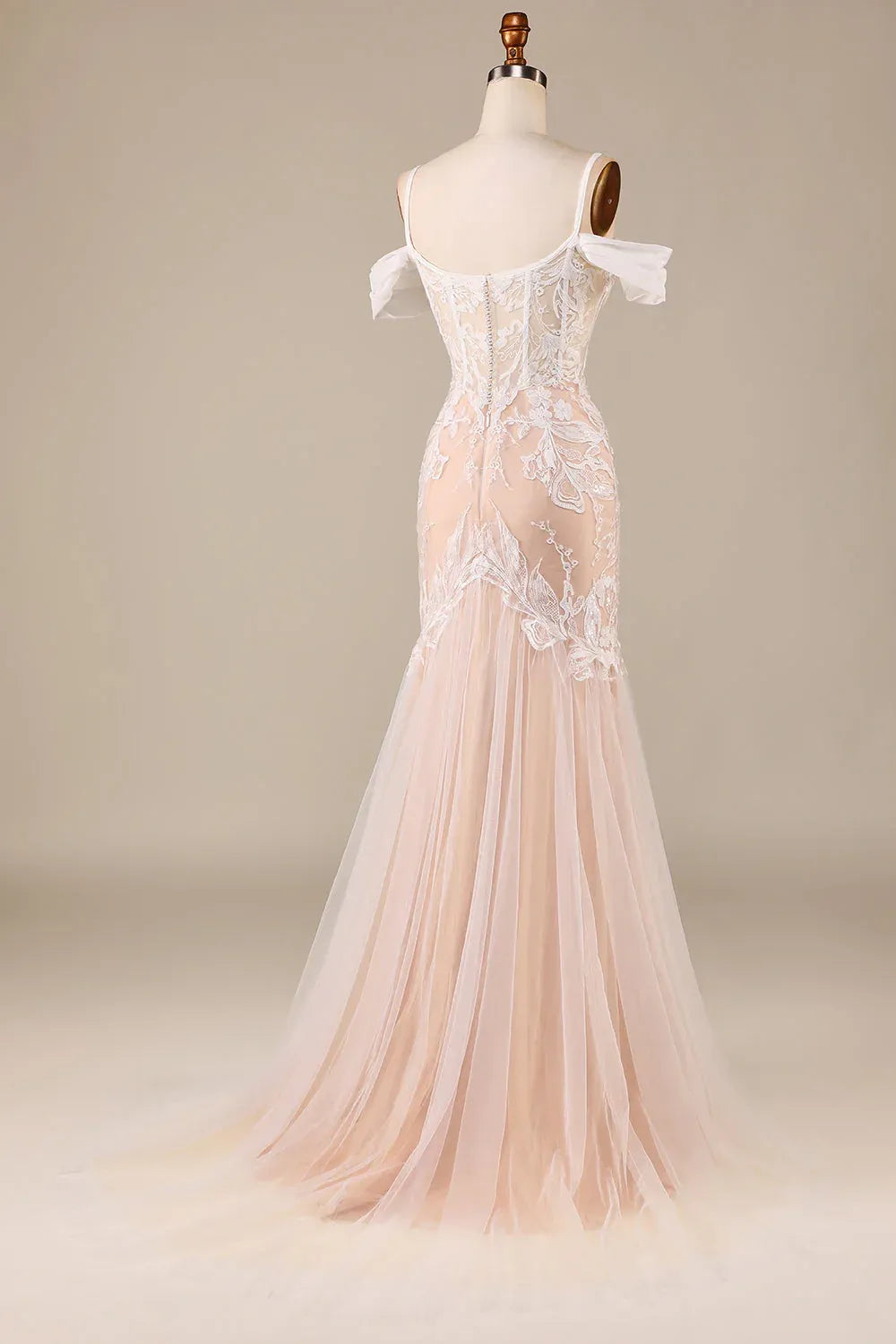 Mermaid Off-Shoulder Lace Lace-Up Back Train Floor-Length Wedding Dress - Yihuiw by Yihuiw