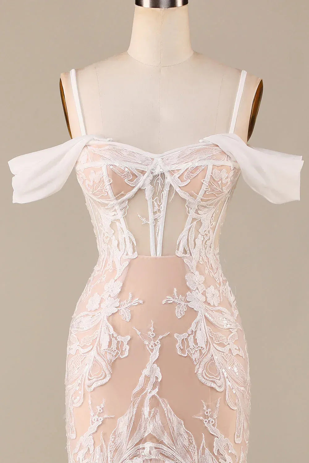 Mermaid Off-Shoulder Lace Lace-Up Back Train Floor-Length Wedding Dress - Yihuiw by Yihuiw