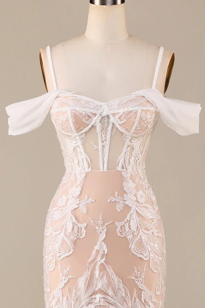 Mermaid Off-Shoulder Lace Lace-Up Back Train Floor-Length Wedding Dress - Yihuiw by Yihuiw