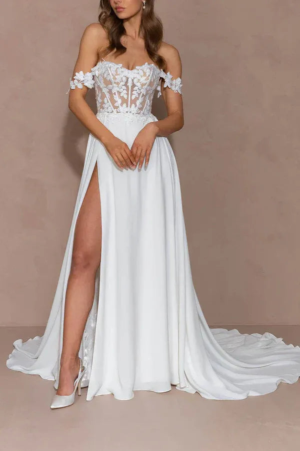 A-Line Chiffon Floor-Length Wedding Dress - Yihuiw by Yihuiw