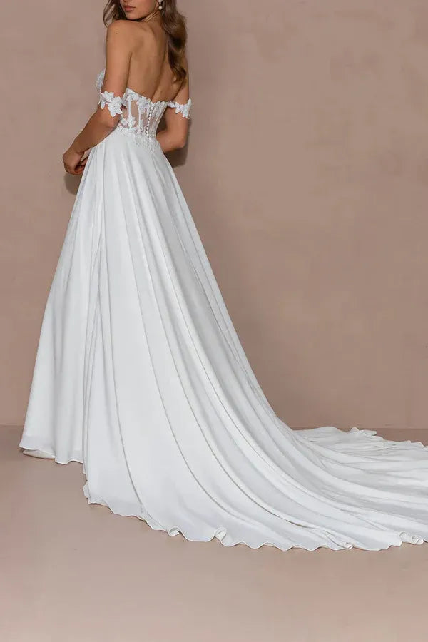 A-Line Chiffon Floor-Length Wedding Dress - Yihuiw by Yihuiw