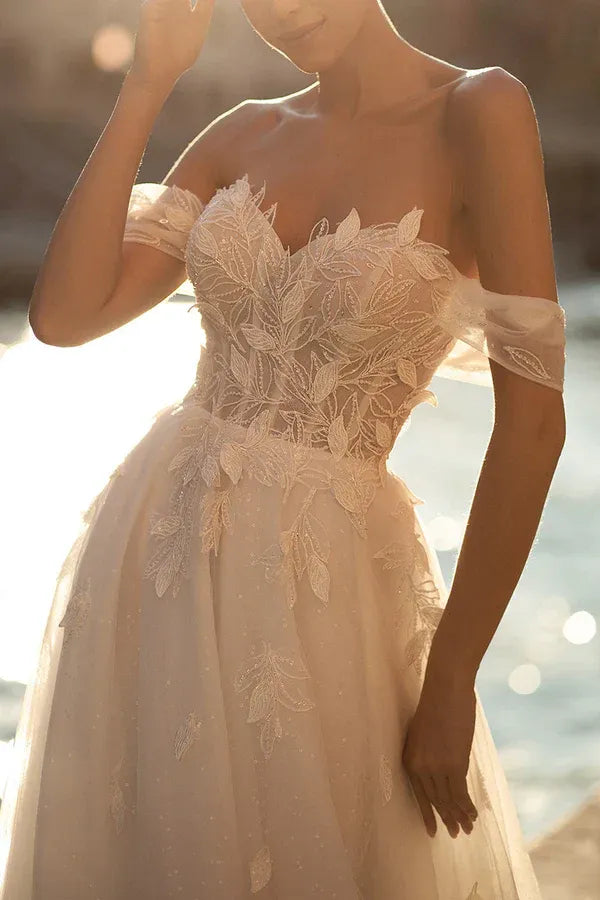 A-Line Sweetheart Floor-Length Wedding Dress - Yihuiw by Yihuiw