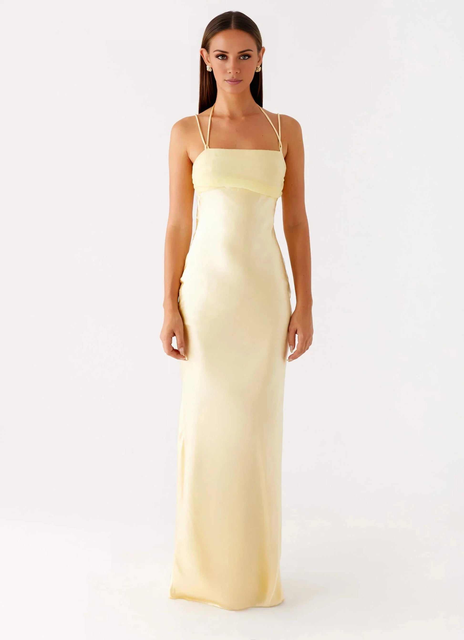 Whimsical Mermaid Halter Neck Sleeveless Tie-Back Satin Floor-Length Prom Dress by YiHuiw