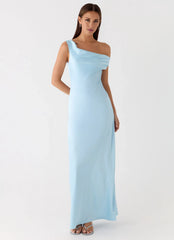 Whimsical One-Shoulder Neck Sleeveless Open-Back Satin Floor-Length Prom Dress