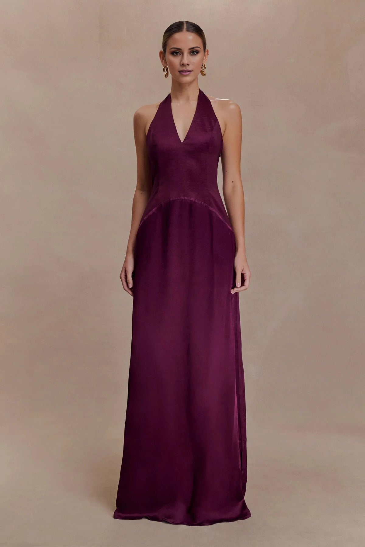 Whimsical Satin Halter-Neck Sleeveless Open-Back Flowy Floor-Length Evening Dress by YiHuiw