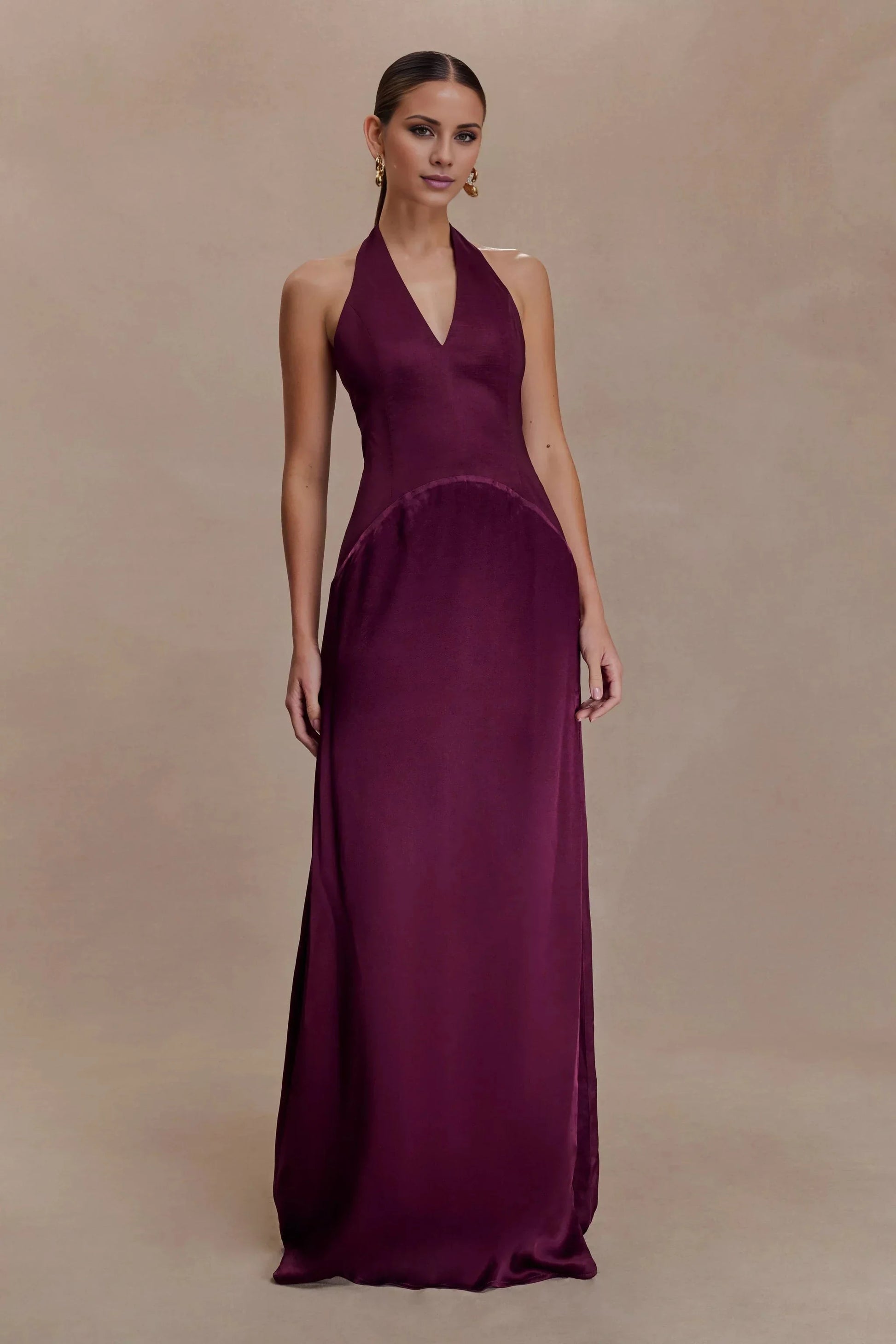 Whimsical Satin Halter-Neck Sleeveless Open-Back Flowy Floor-Length Evening Dress by YiHuiw