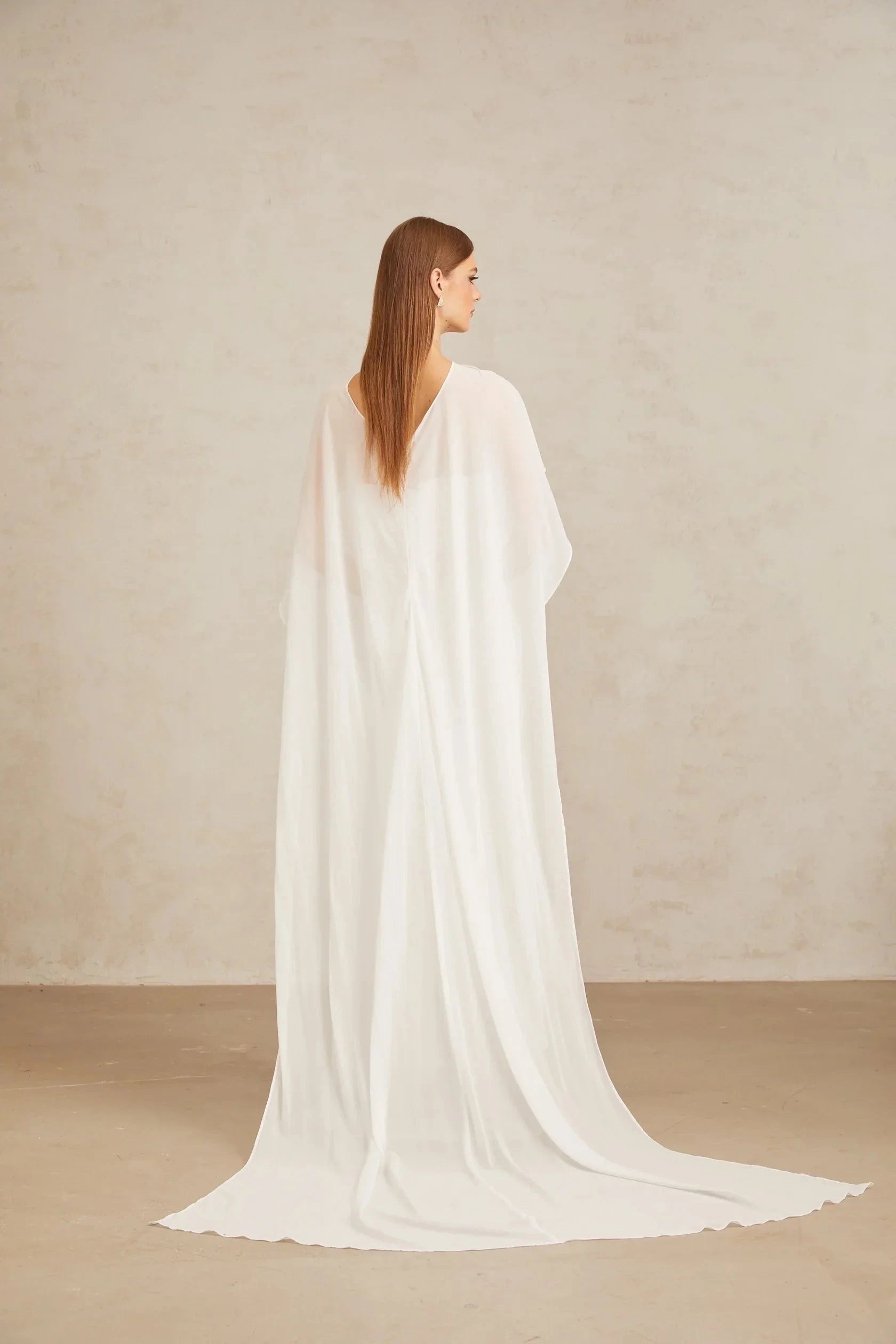 White Draped Cape - Sleeve Maxi Dress White Tulle Cape & Dress Set Evening Dress by YiHuiw