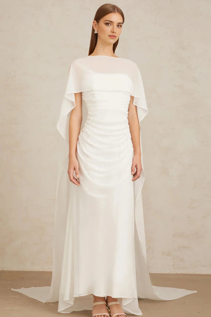 White Draped Cape - Sleeve Maxi Dress White Tulle Cape & Dress Set Evening Dress by YiHuiw