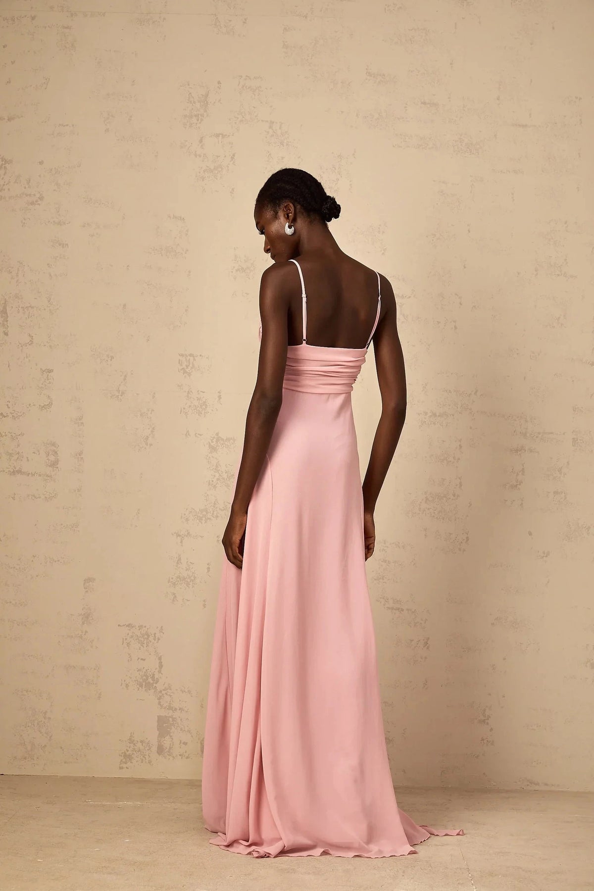 White Draped Long Sleeve Maxi Dress with Waist Detail Soft-Pink 3D Petal Tulle Maxi Dress Evening Dress by YiHuiw
