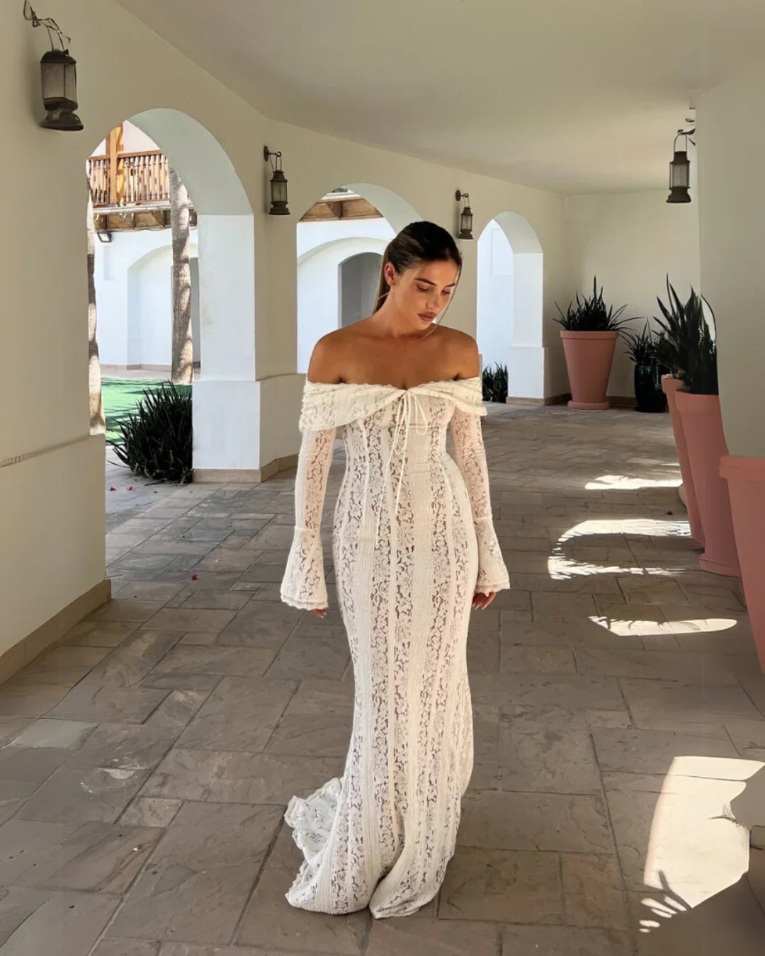 White Mermaid Lace Floor-Length Wedding Dress - Yihuiw by Yihuiw