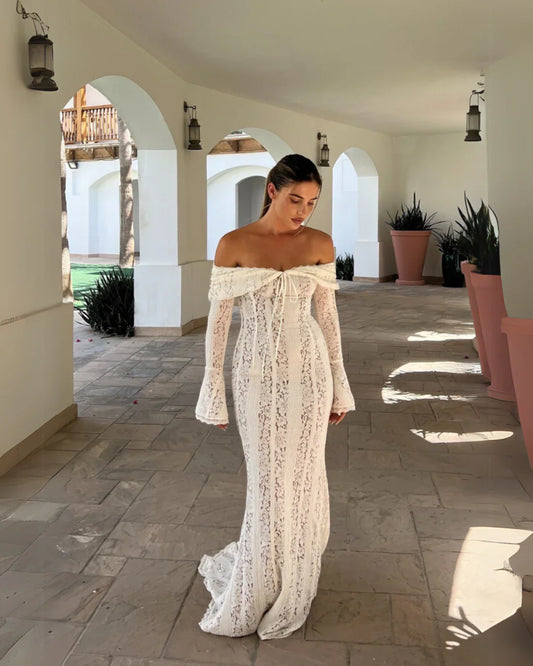 White Mermaid Lace Floor-Length Wedding Dress - Yihuiw by Yihuiw