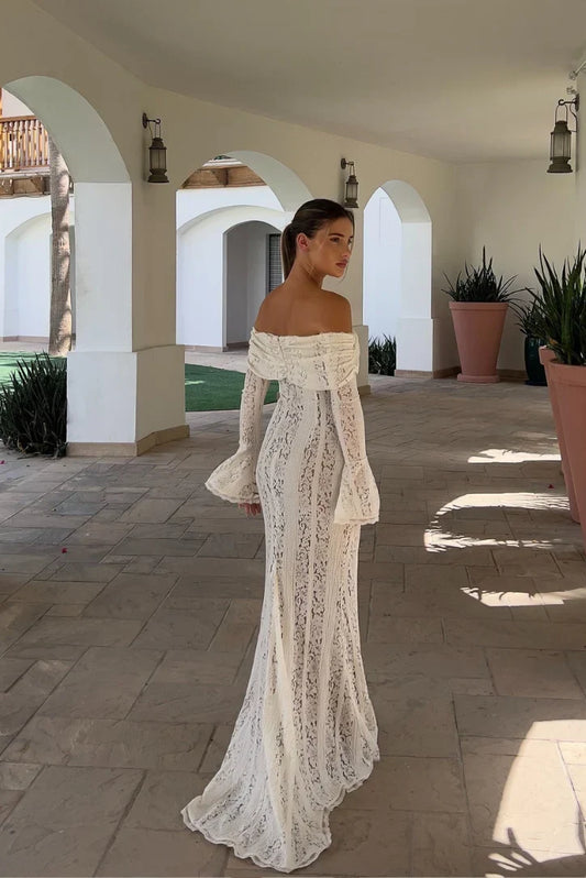 White Mermaid Lace Floor-Length Wedding Dress - Yihuiw by Yihuiw