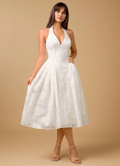 White Halter Midi Wedding Dress - Yihuiw by Yihuiw