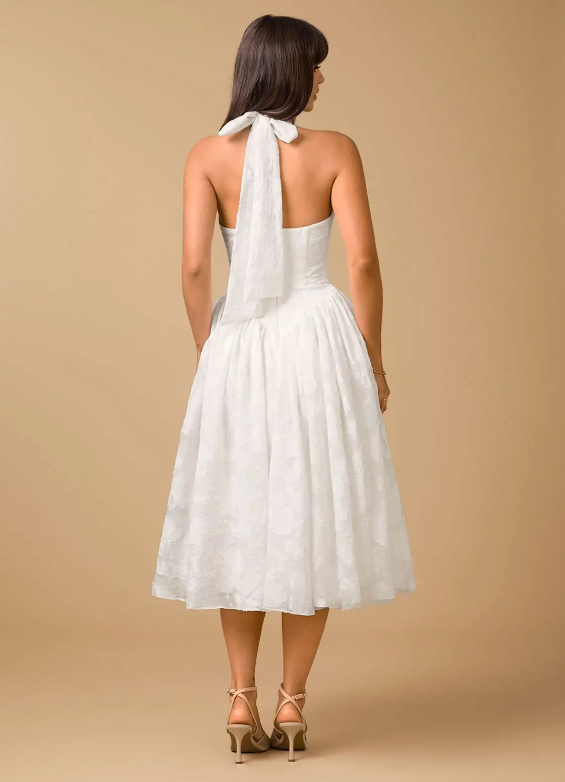 White Halter Midi Wedding Dress - Yihuiw by Yihuiw