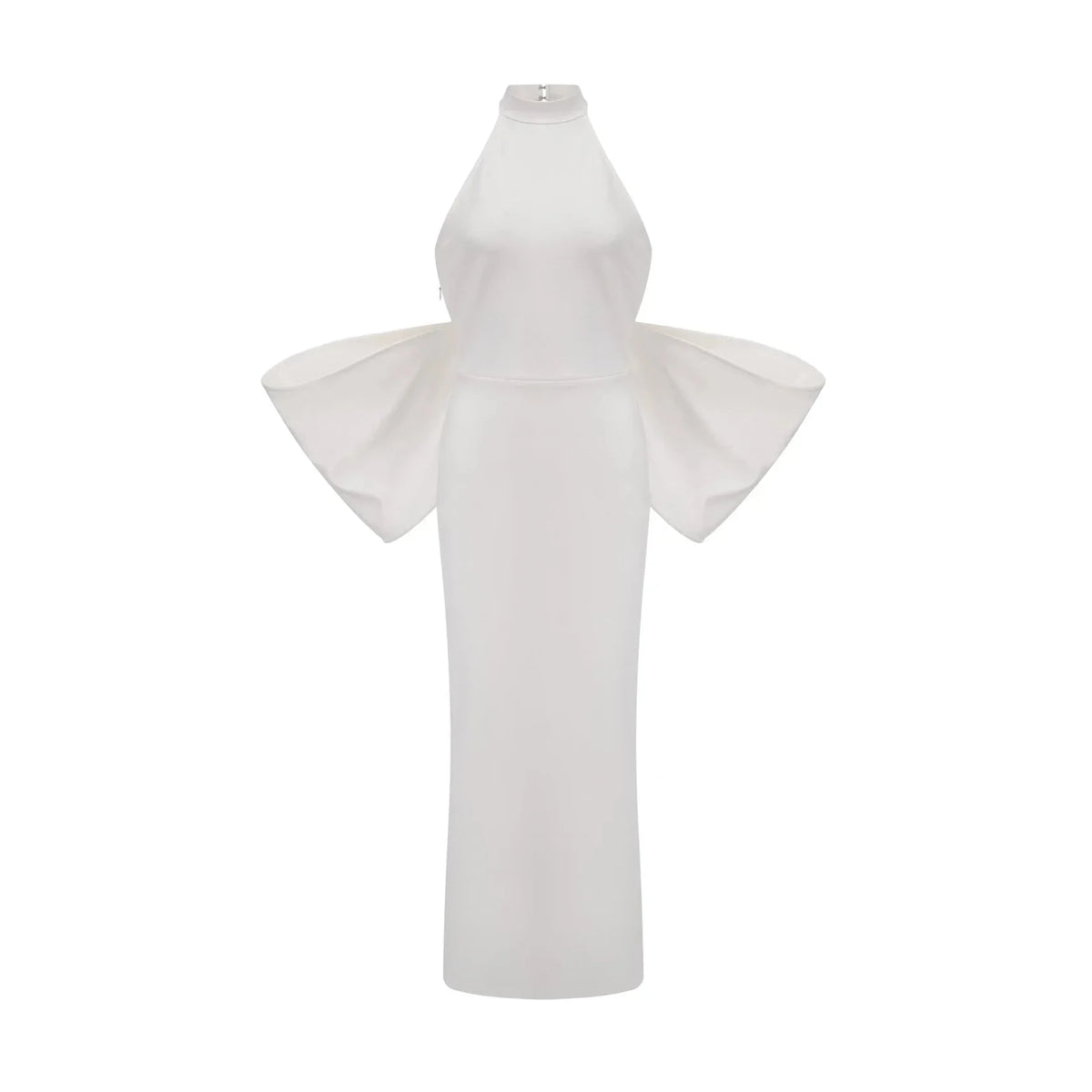 White Halter Neck Maxi Dress with Bow Back Detail Capucine white oversize-bow bandage dress Evening Dress by YiHuiw