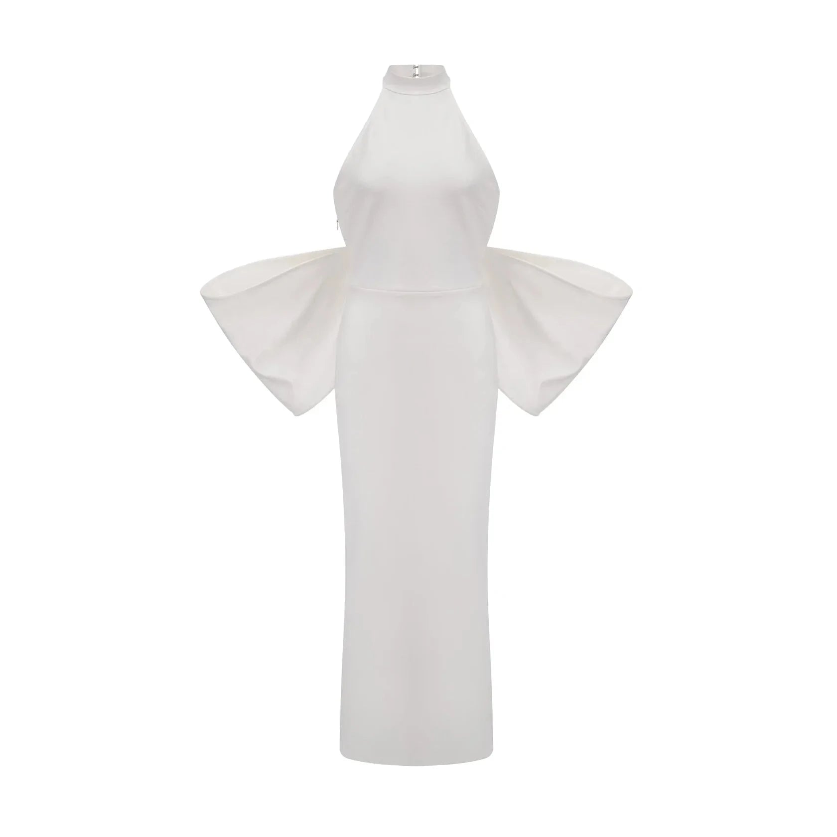 White Halter Neck Maxi Dress with Bow Back Detail Capucine white oversize-bow bandage dress Evening Dress by YiHuiw