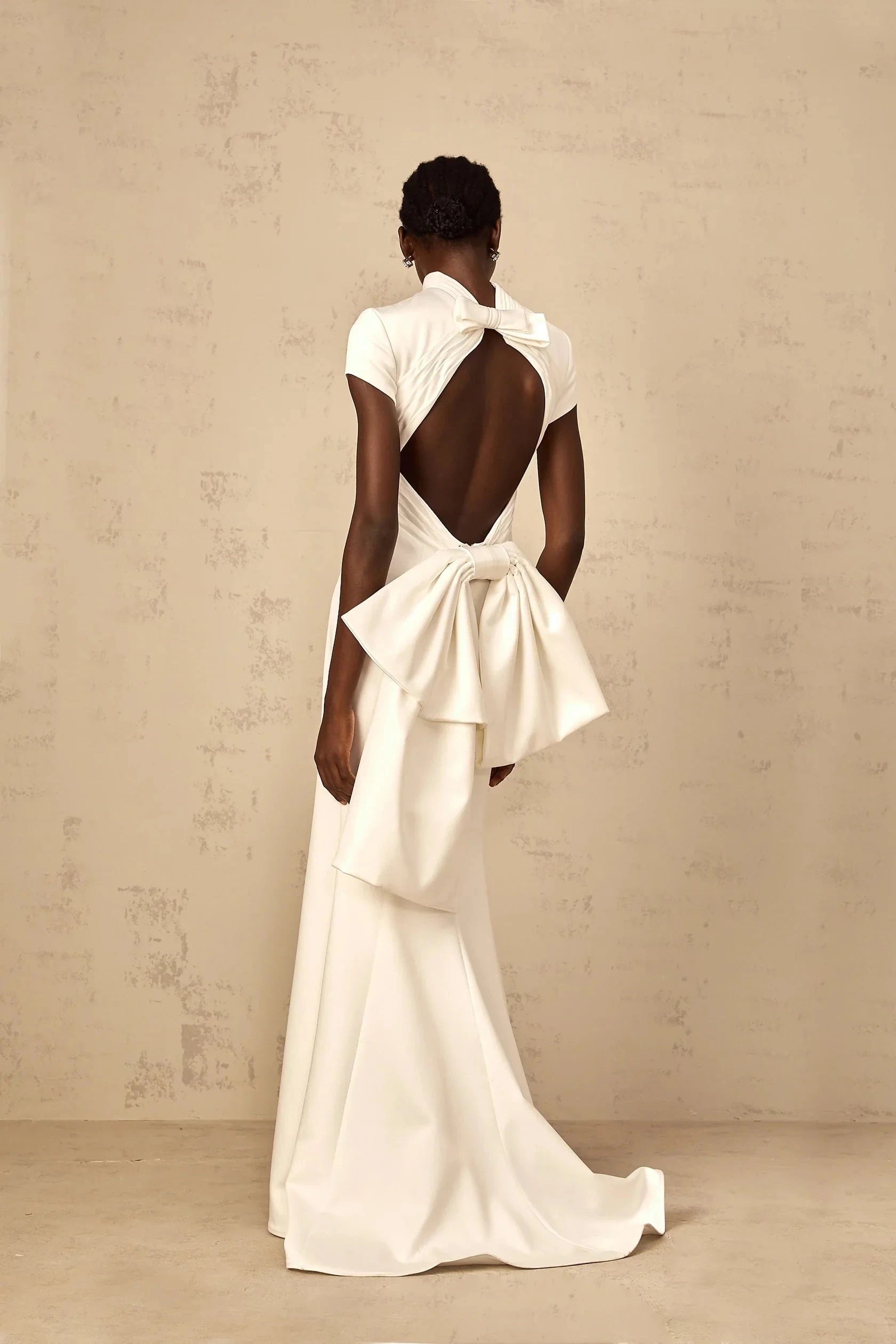 White High Neck Open Back Maxi Dress with Bow Detail Camille White Statement Bow Mermaid Maxi Dress Evening Dress by YiHuiw