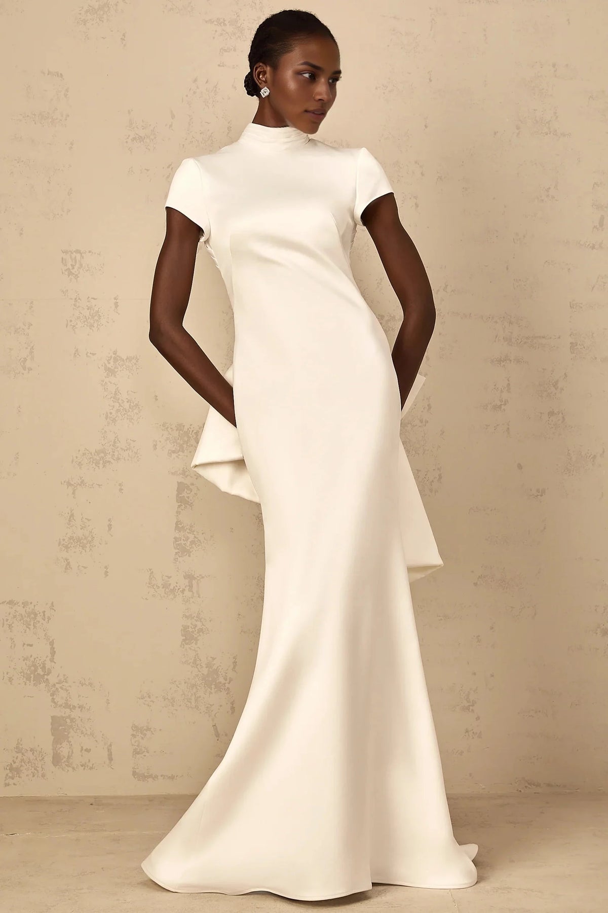 White High Neck Open Back Maxi Dress with Bow Detail Camille White Statement Bow Mermaid Maxi Dress Evening Dress by YiHuiw