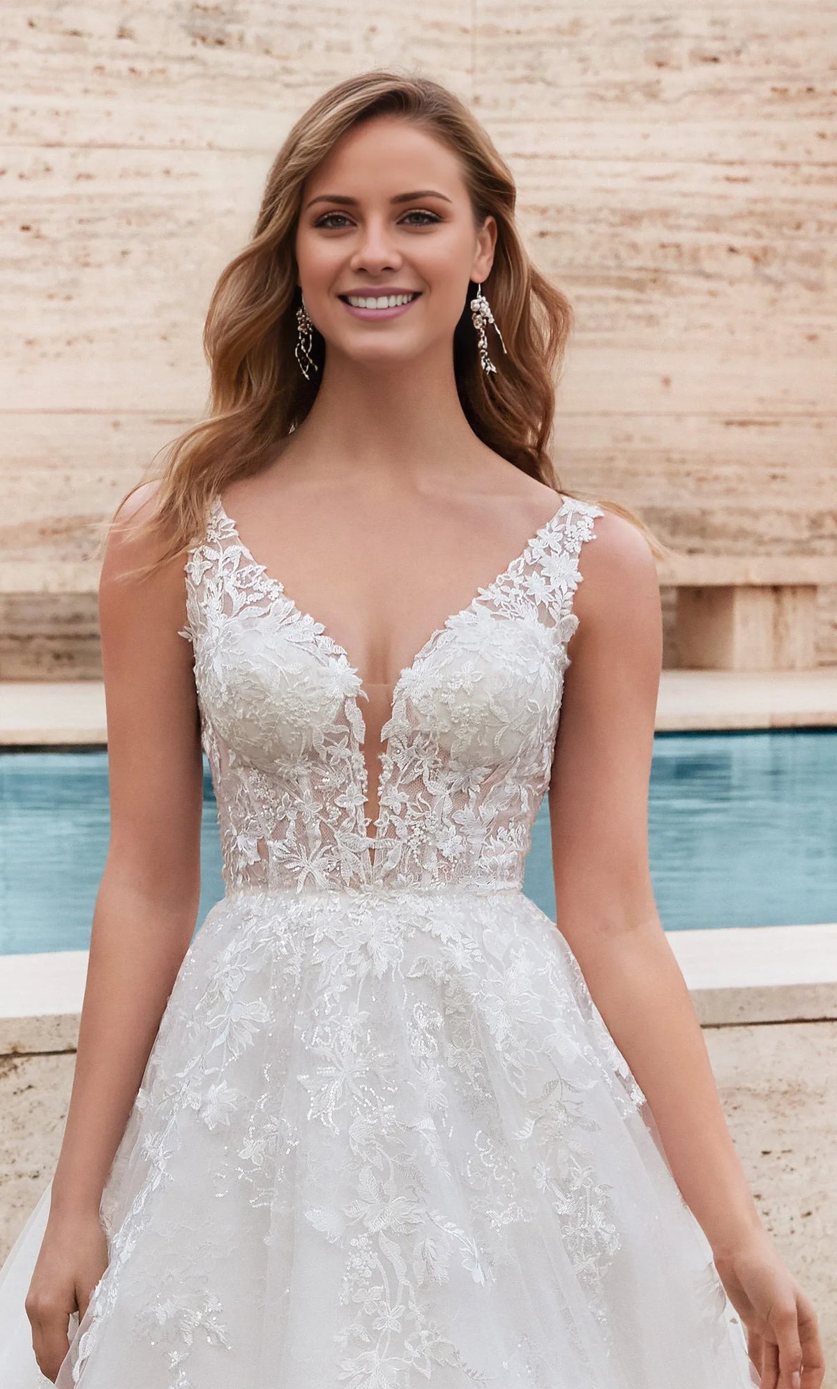 White A-Line Lace Sleeveless Train Wedding Dress - Yihuiw by Yihuiw