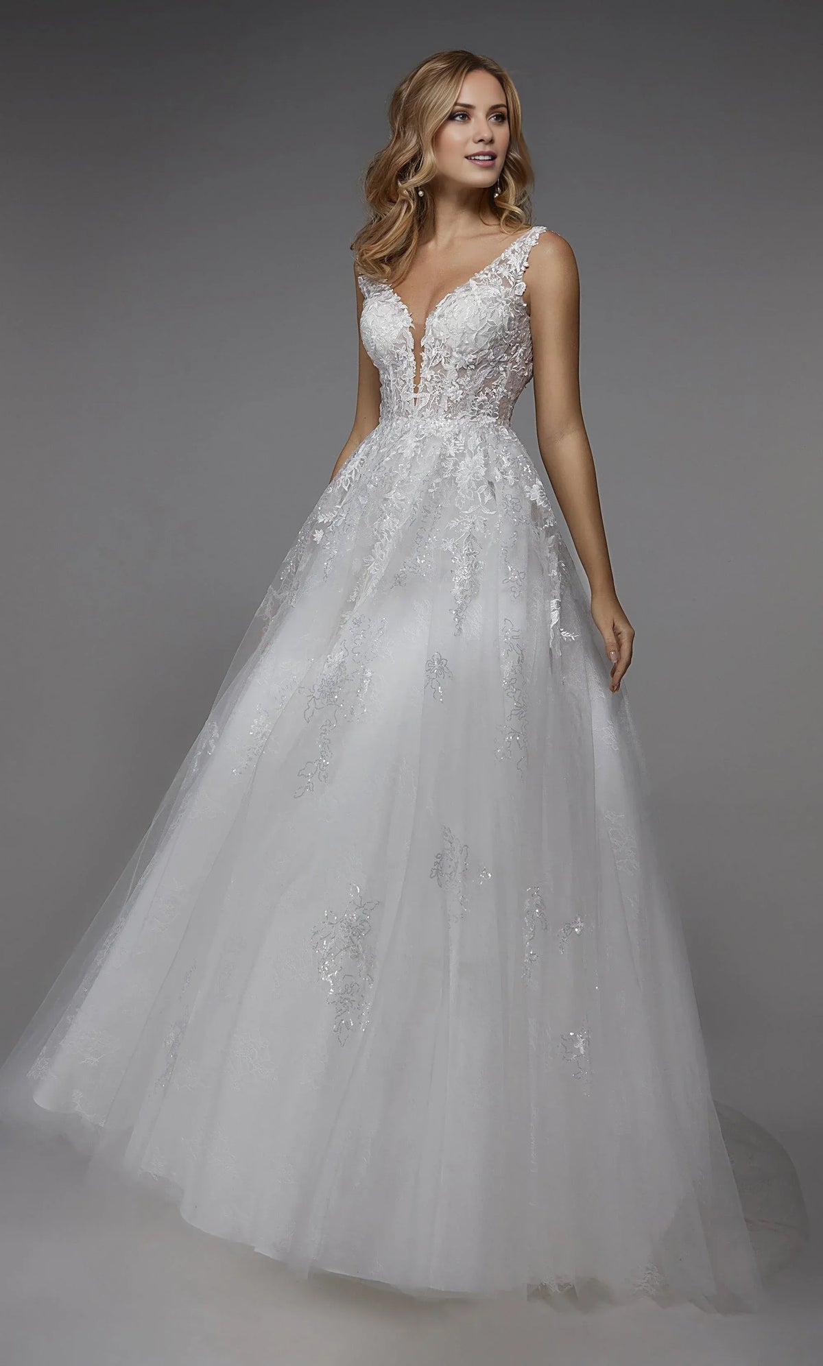 White A-Line Lace Sleeveless Train Wedding Dress - Yihuiw by Yihuiw