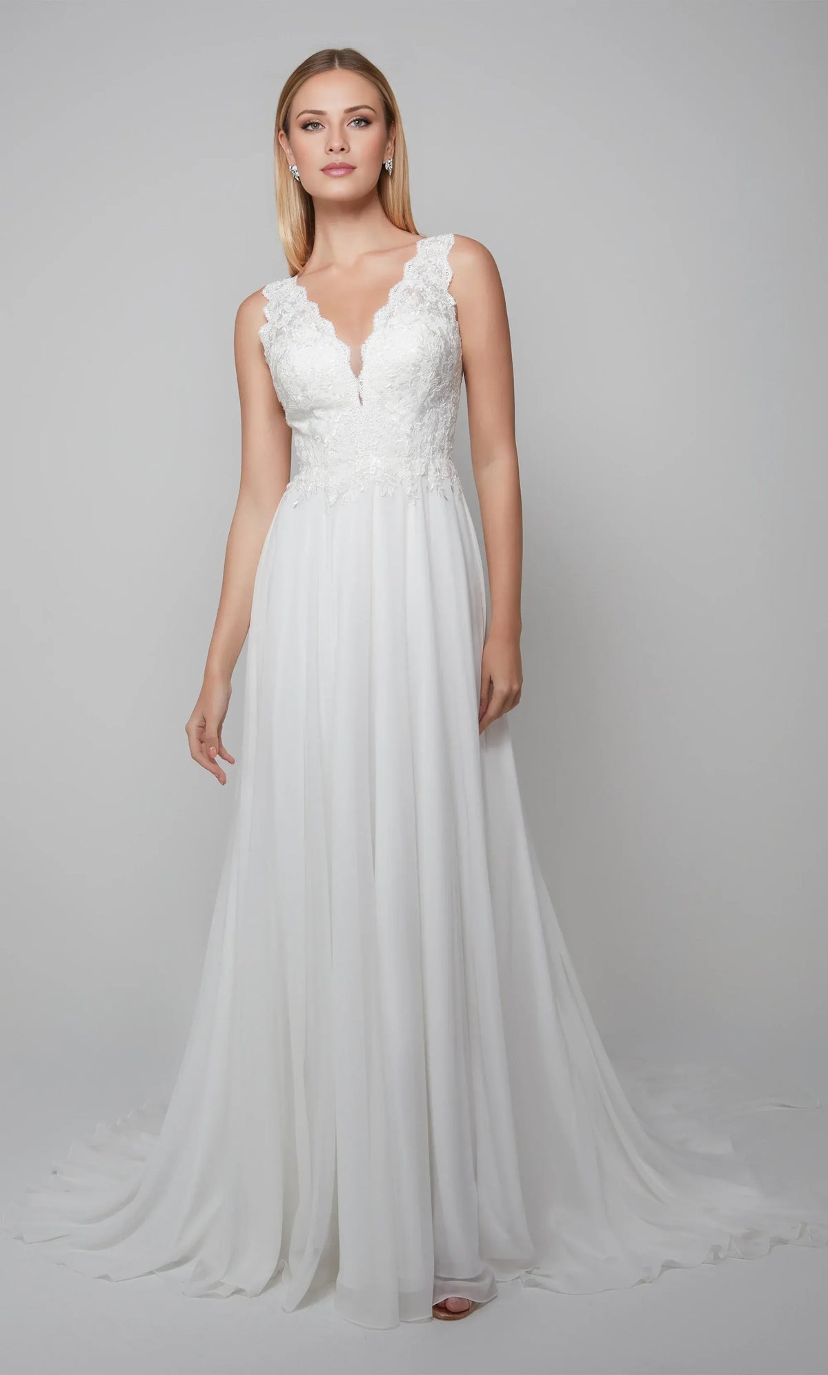 White A-Line V-Neck Chiffon Sleeveless Wedding Dress - Yihuiw by Yihuiw