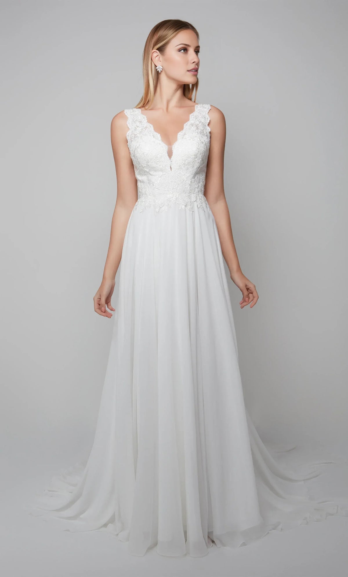 White A-Line V-Neck Chiffon Sleeveless Wedding Dress - Yihuiw by Yihuiw