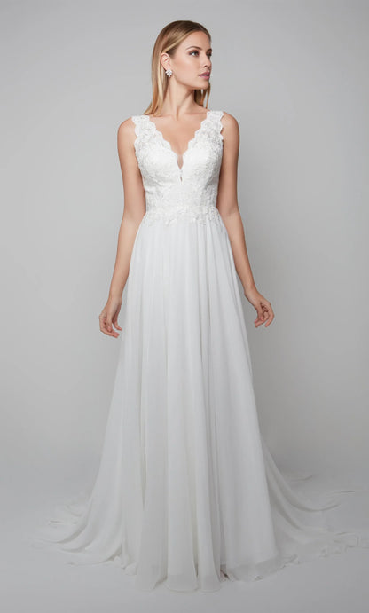 White A-Line V-Neck Chiffon Sleeveless Wedding Dress - Yihuiw by Yihuiw